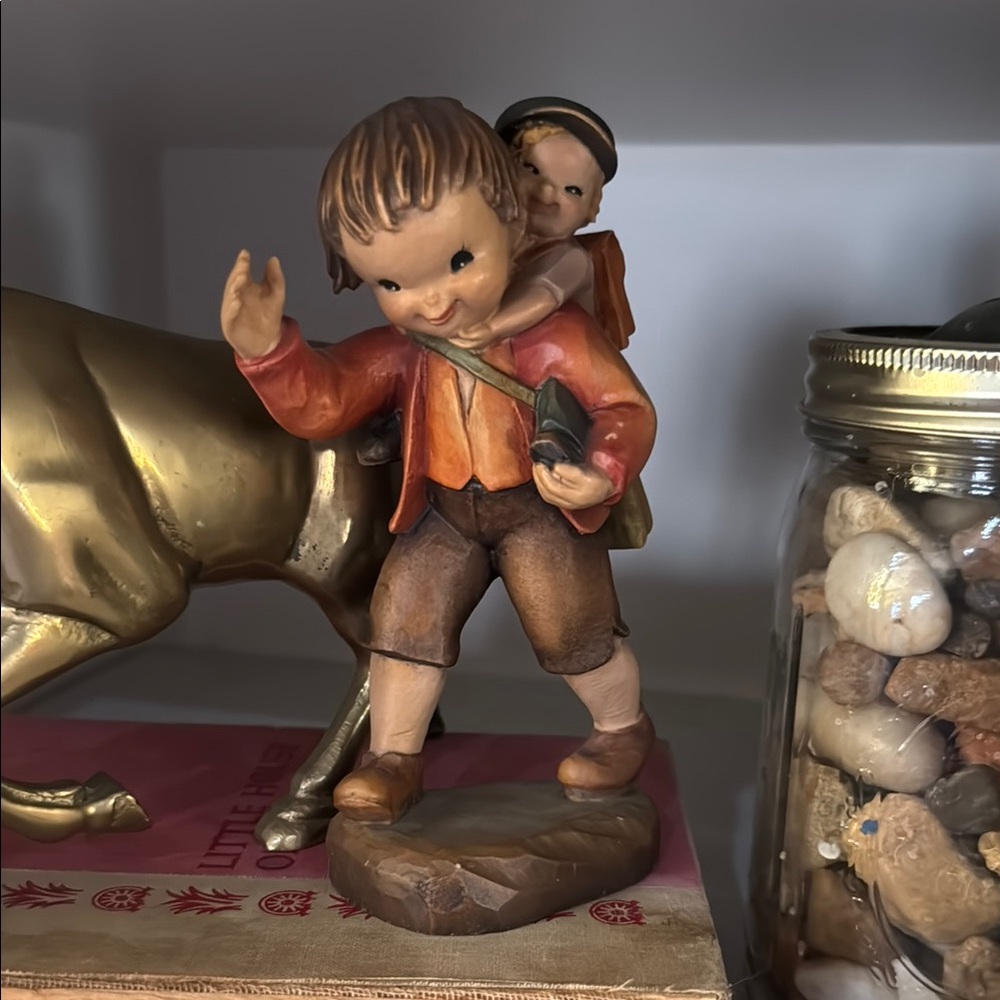 Vintage ANRI FERRANDIZ 6" Figurine He's Not Heavy He's My Brother Italy Wood